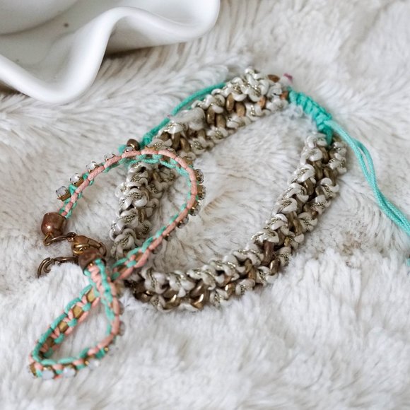 🎉 GOLD + BABY BLUE weaved bracelet set - Picture 4 of 4